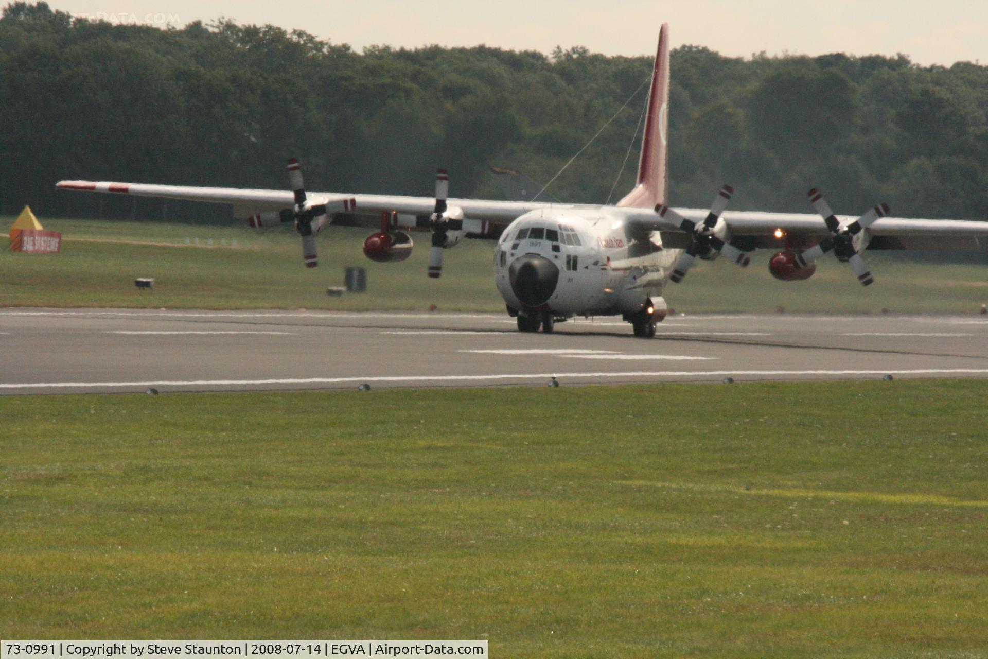 73-0991, 1973 Lockheed C-130E Hercules C/N 382-4524, Taken at the Royal International Air Tattoo 2008 during arrivals and departures (show days cancelled due to bad weather)