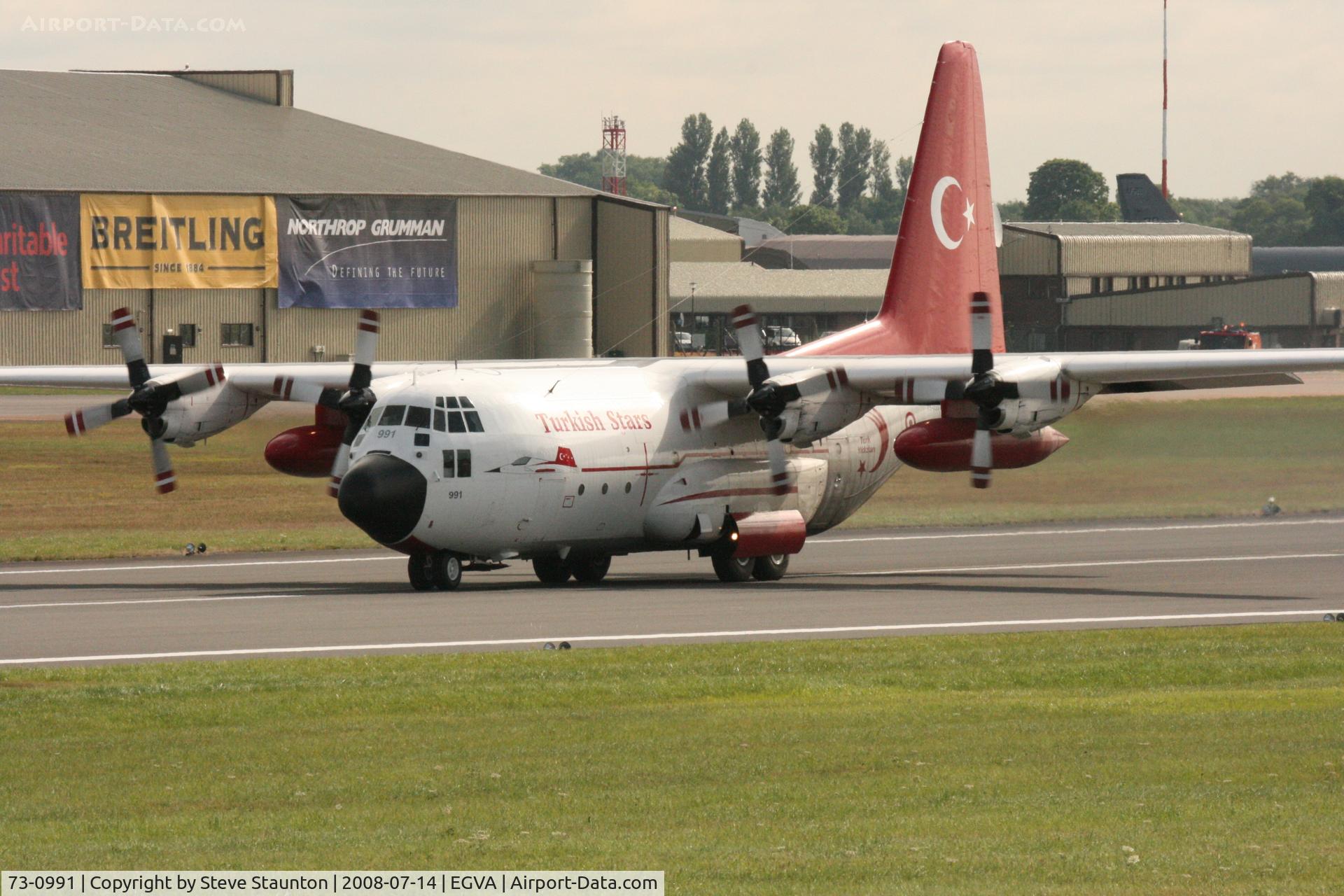 73-0991, 1973 Lockheed C-130E Hercules C/N 382-4524, Taken at the Royal International Air Tattoo 2008 during arrivals and departures (show days cancelled due to bad weather)