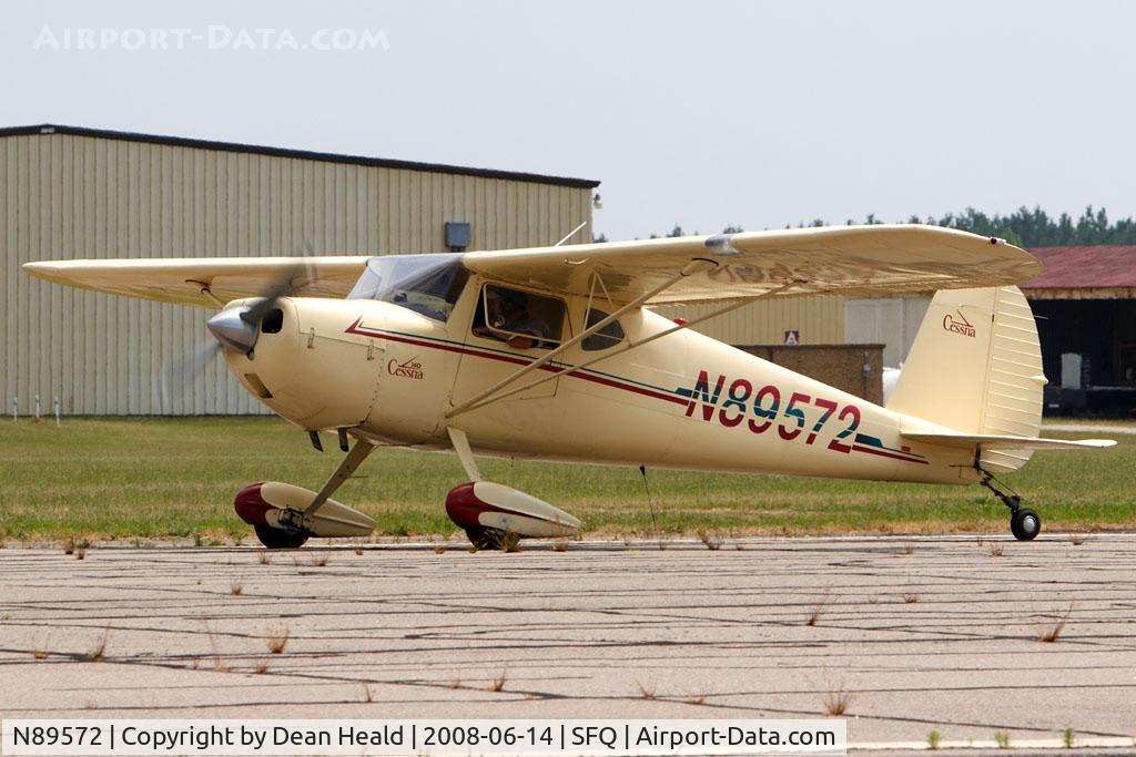 N89572, 1946 Cessna 140 C/N 8615, This pristene and finely maintained 1946 Cessna 140 N89572 is taxiing for takeoff at the 2008 Virginia Regional Festival of Flight at Suffolk Executive Airport (KSFQ).