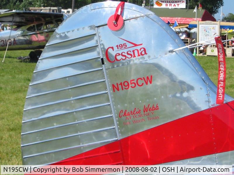 N195CW, 1954 Cessna 195B Businessliner C/N 16174, Tail detail.  Airventure 2008