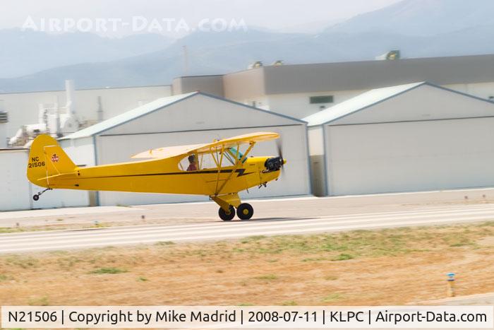 N21506, 1938 Piper J3C-65 Cub Cub C/N 2364, Landing West Coast Piper Cub Fly-in Lompoc 2008