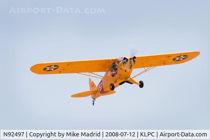 N92497, 1946 Piper J3C-65 Cub C/N 16921, Over Lompoc Piper Cub Fly-in 2008