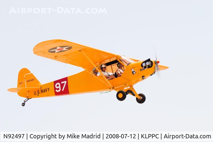N92497, 1946 Piper J3C-65 Cub C/N 16921, Over Lompoc Piper Cub Fly-in 2008