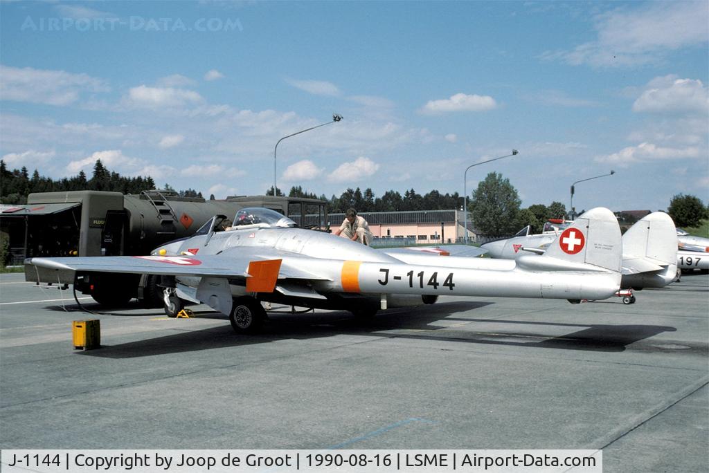 J-1144, De Havilland (FFA) Vampire FB6 (DH-100) C/N 653, During 1990 the last Vampires saw active service as training aircraft. This fighter is being serviced at the Emmen Flightline.
