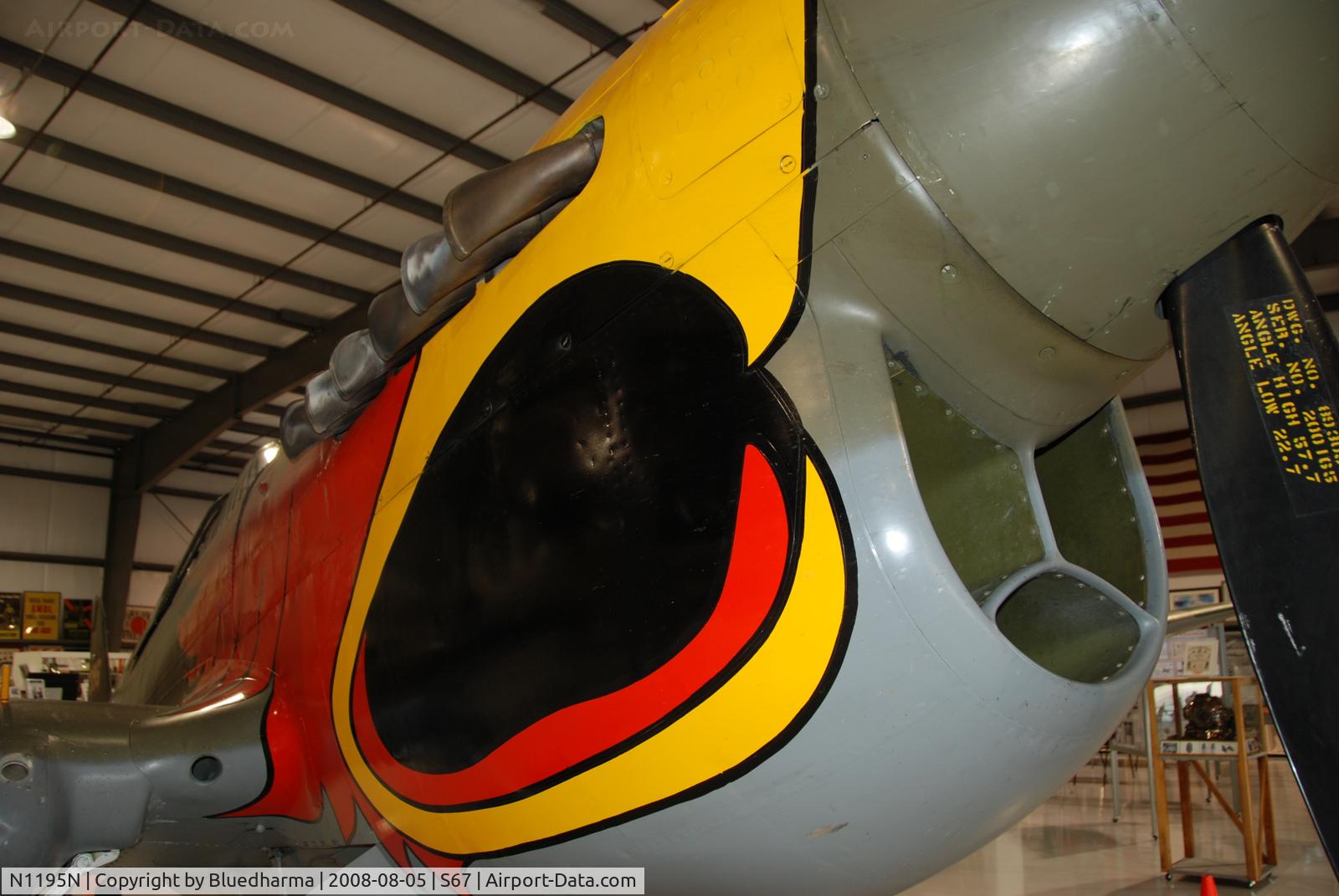 N1195N, 1942 Curtiss P-40N Warhawk C/N 130158, Parrot head P40 on display at Warhawk Air Museum.