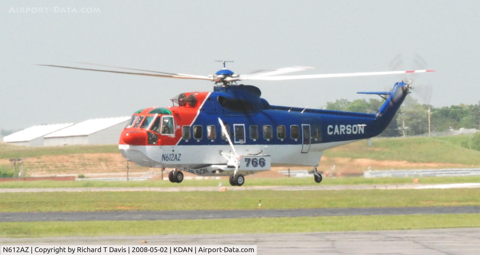 N612AZ, 1965 Sikorsky S-61N C/N 61297, Sikorsky S-61N landing in Danville Va. 5-2-08  to refuel..This copter crashed August 5,2008 in Northern California with 9 fatals and 4 critical.Worst aircraft accident in U.S. history involving firefighters... 