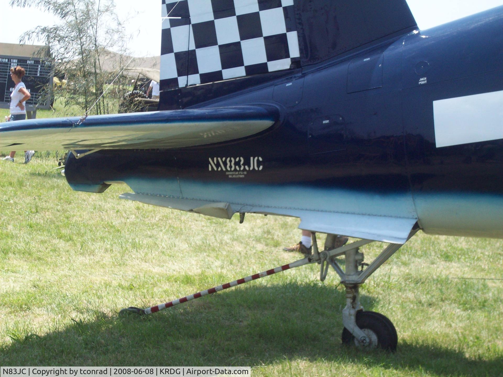 N83JC, 1943 Goodyear FG-1D Corsair C/N 67089, closeup of N number on tail