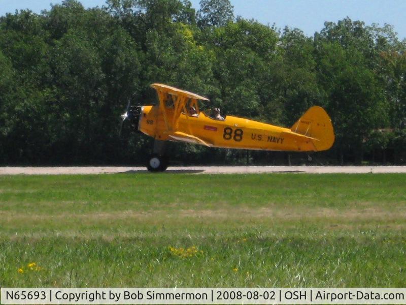 N65693, 1942 Boeing B75N1 C/N 75-6966, Maybe N53414?  Landing RWY 36 at Airventure 2008 - Oshkosh, WI