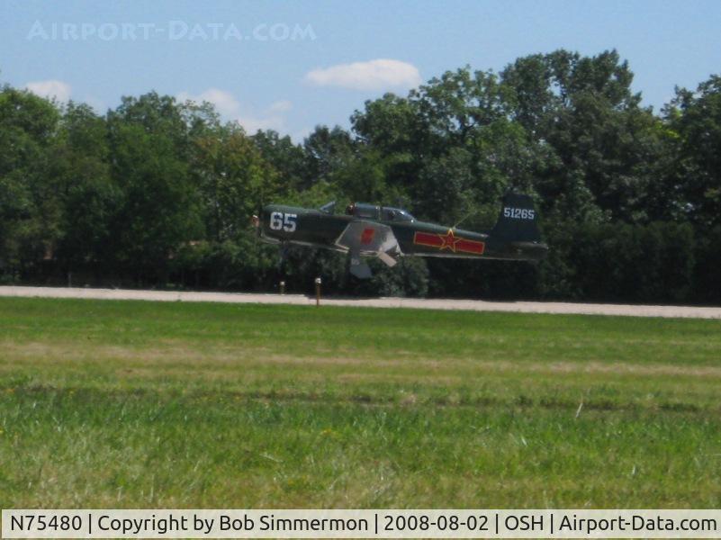 N75480, 1974 Nanchang CJ-6A C/N 2951265, Nanchang CJ6 landing RWY 36 at Airventure 2008 - Oshkosh, WI