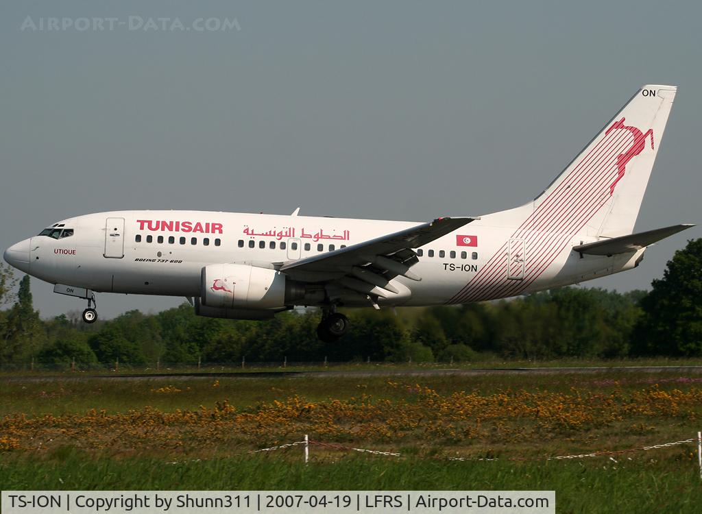 TS-ION, 2000 Boeing 737-6H3 C/N 29499, On landing from Tunisia...