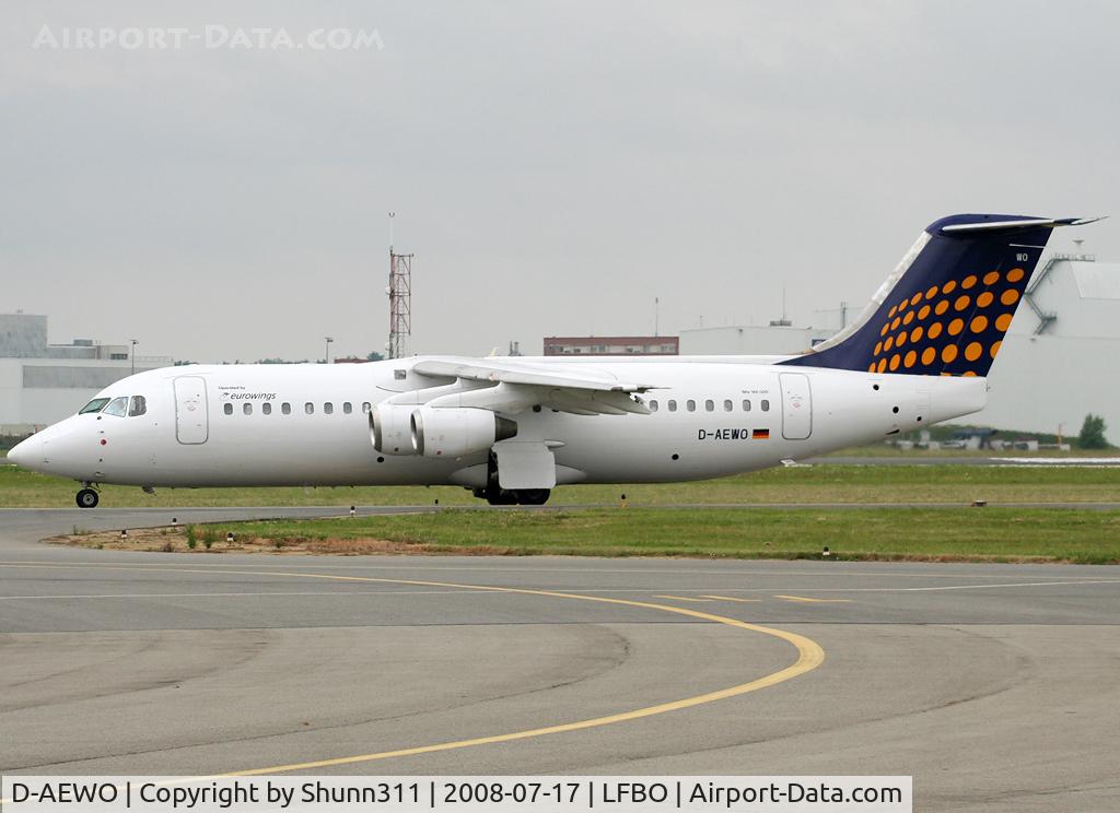 D-AEWO, 1990 British Aerospace BAe.146-300 C/N E3162, Rolling holding point rwy 32R for departure...