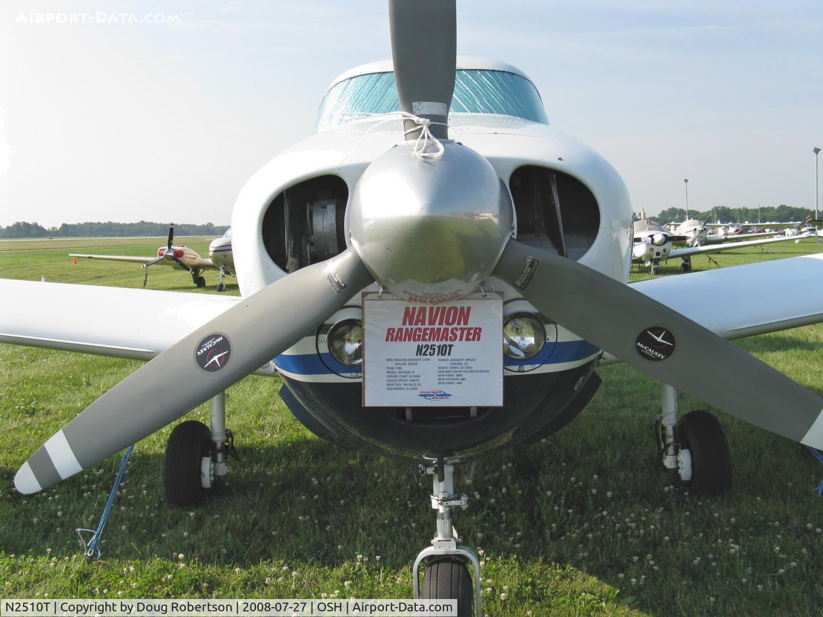 N2510T, 1968 Navion Rangemaster H C/N NAV-4-2510, 1968 Navion H RANGEMASTER, Continental IO-520-13A 285 Hp, Aircraft Spruce & Specialty Co's ride, data