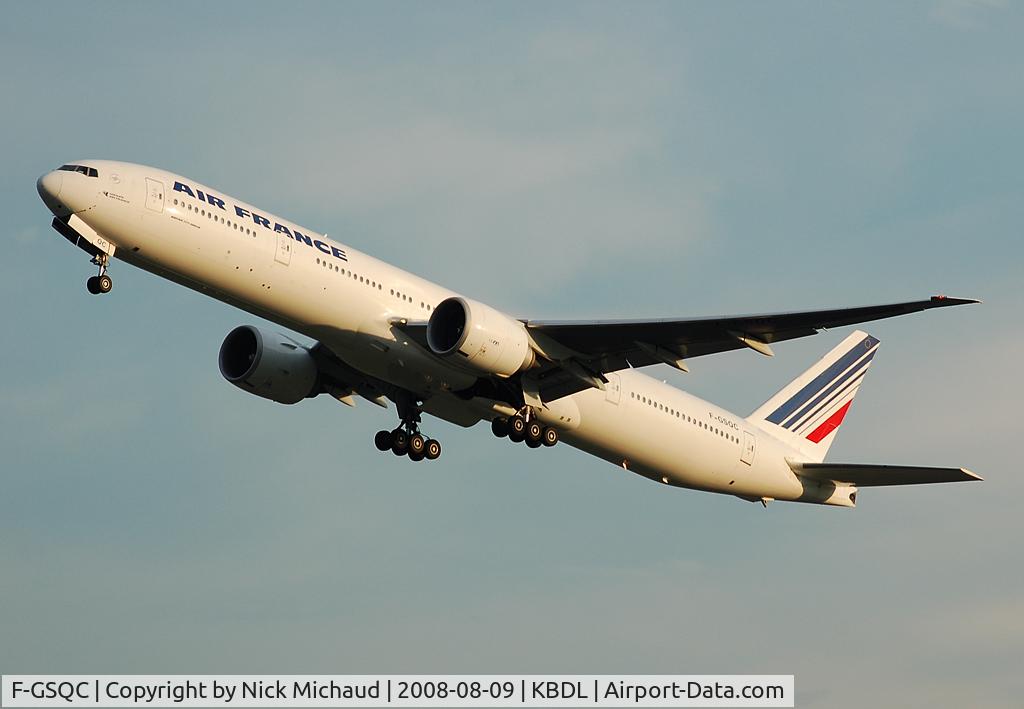 F-GSQC, 2004 Boeing 777-328/ER C/N 32727, Air France 06 taking off of runway 06. Headed to JFK