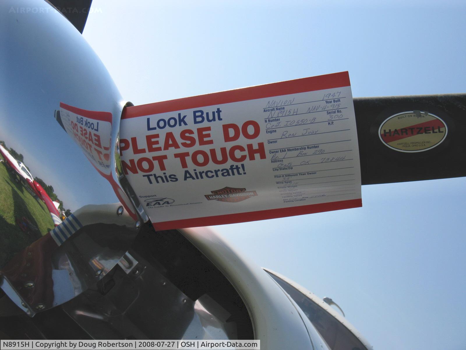 N8915H, 1947 North American Navion C/N NAV-4-915, 1947 North American NAVION, Continental IO-550-B 300 Hp upgrade , data