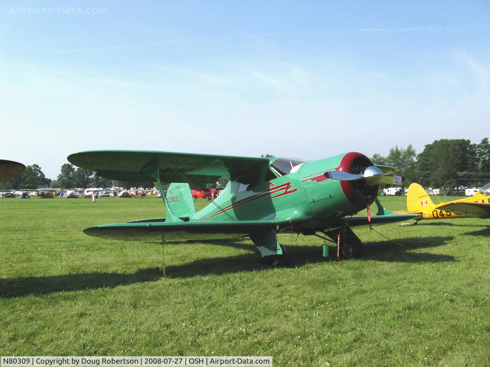 N80309, 1946 Beech G17S C/N B-8, 1946 Beech G17S STAGGERWING, P&W R-985 Wasp Jr. 450 Hp at EAA AirVenture 2008, not often seen in green-apple green.