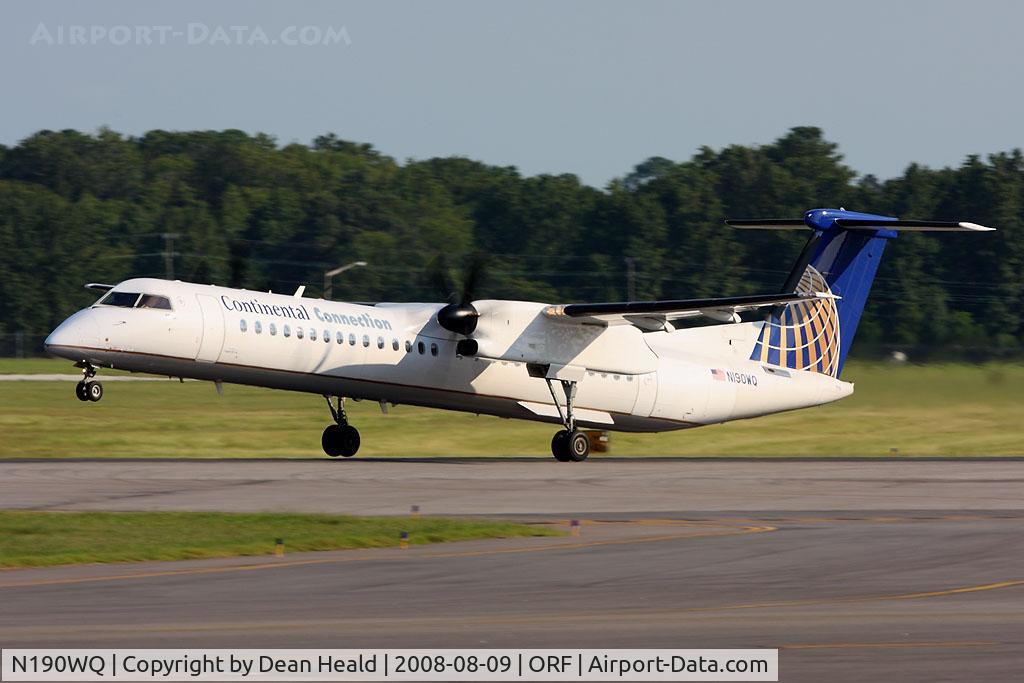 N190WQ, 2007 Bombardier DHC-8-402 Dash 8 C/N 4190, Continental Connection (operated by Colgan Air) N190WQ (FLT CJC3227) departing RWY 5 enroute to Newark Liberty Int'l (KEWR).