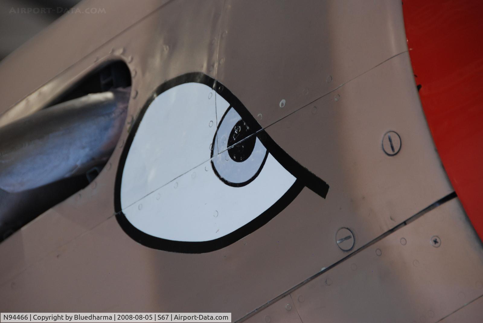 N94466, 1942 Curtiss P-40E C/N AK-899, Flying Tiger Nose art eye detail. On display at the Warhawk Air Museum.