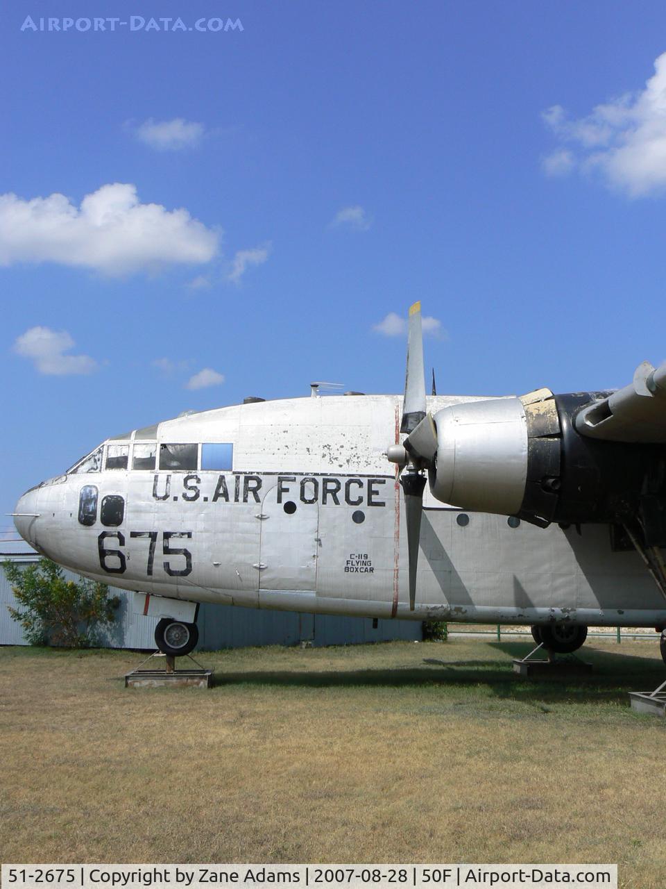 51-2675, 1951 Fairchild C-119G Flying Boxcar C/N 10664, At the Pate Museum of Transportation near Cresson, TX