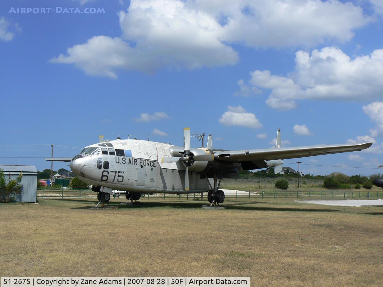 51-2675, 1951 Fairchild C-119G Flying Boxcar C/N 10664, At the Pate Museum of Transportation near Cresson, TX