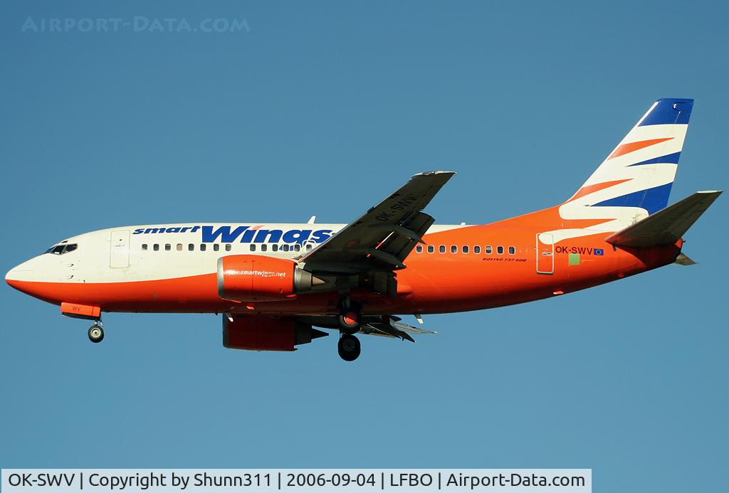 OK-SWV, 1993 Boeing 737-522 C/N 26696, Landing rwy 32L... Travel Service flight this day...