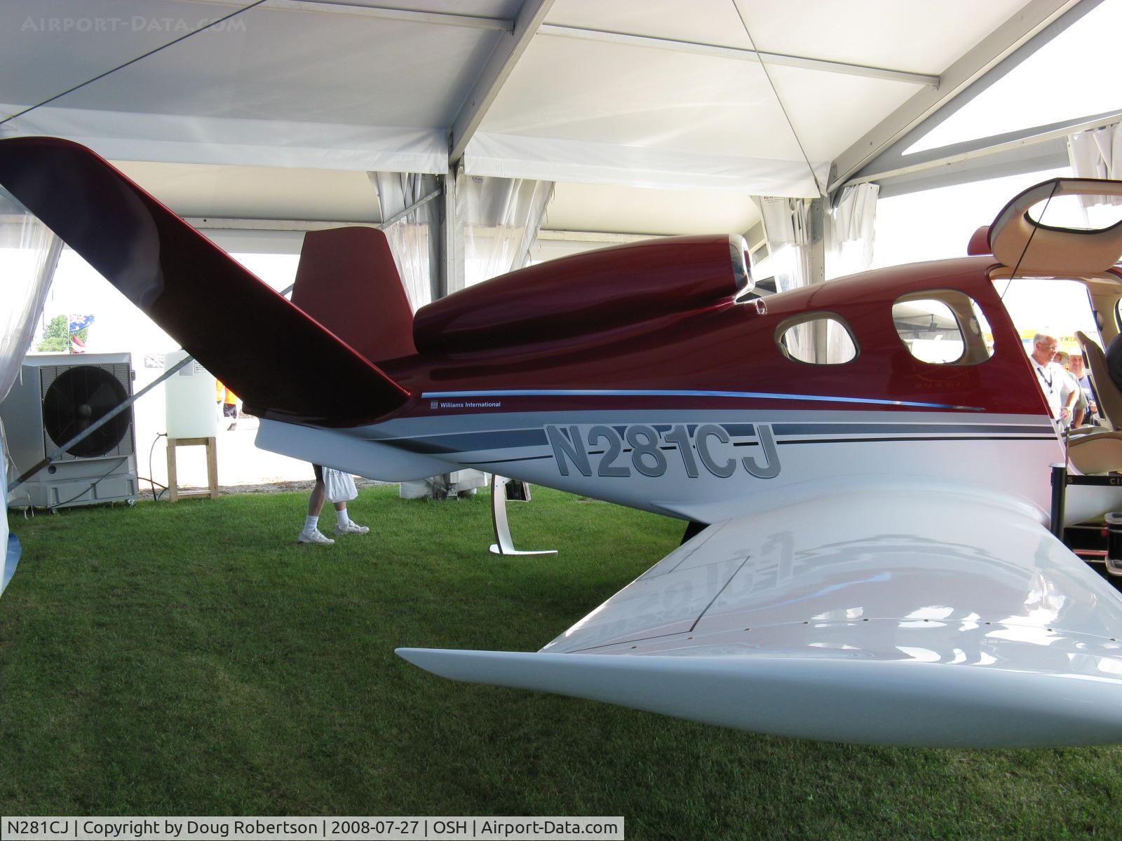 N281CJ, 2008 Cirrus SF50 Vision C/N Not found N281CJ, 2008 Cirrus Jet Co. VISION SJ50, one Williams FJ-33 turbofan 1,900 lb st, FADEC, ruddervators, seats seven, includes Cirrus Airframe Parachute System.
