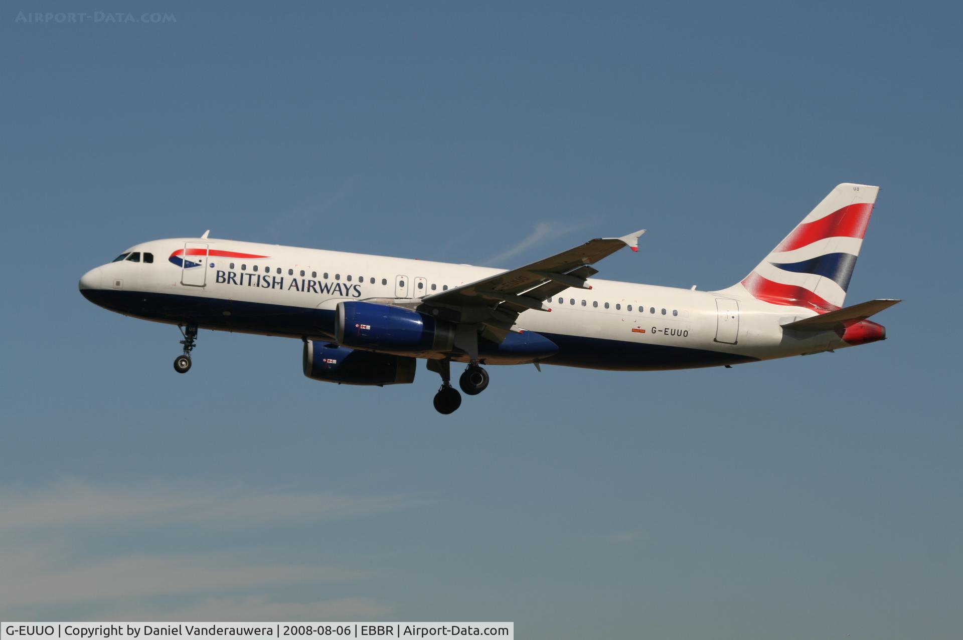 G-EUUO, 2003 Airbus A320-232 C/N 1958, arrival of flight BA392 to rwy 25L
