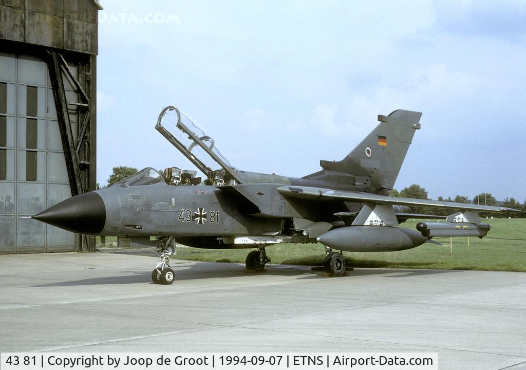 43 81, Panavia Tornado IDS C/N 210/GS054/4081, After the RF-4E was wfu and MFG 1 had been disbanded the former Navy Tornadoes were tranferred to the newly formed AG51. This new recce Tornado still has the Navy camouflage.