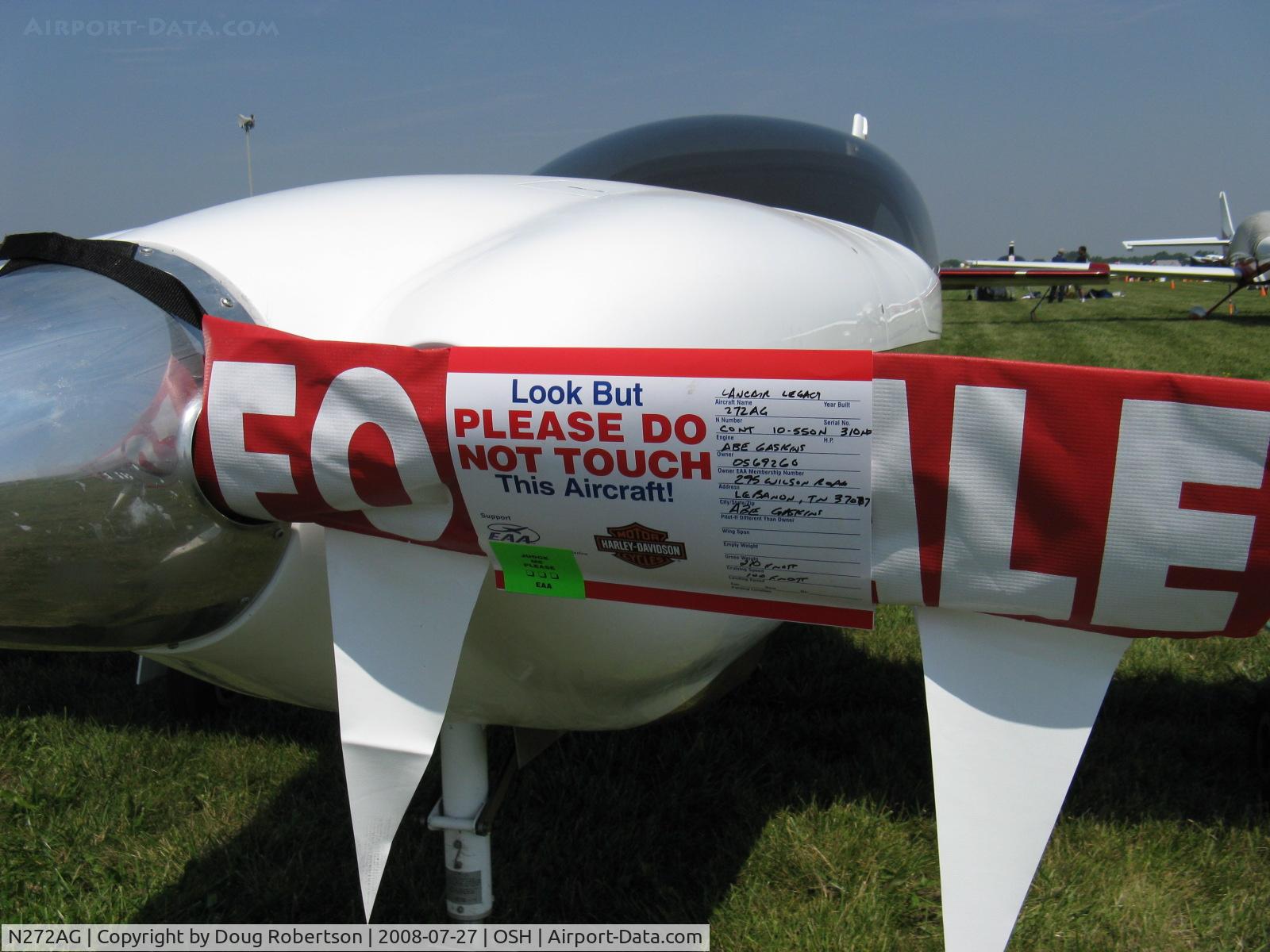 N272AG, 2007 Lancair Legacy C/N L2K-272, 2007 Heisler LANCAIR LEGACY, Continental IO-550-N 310 Hp, data
