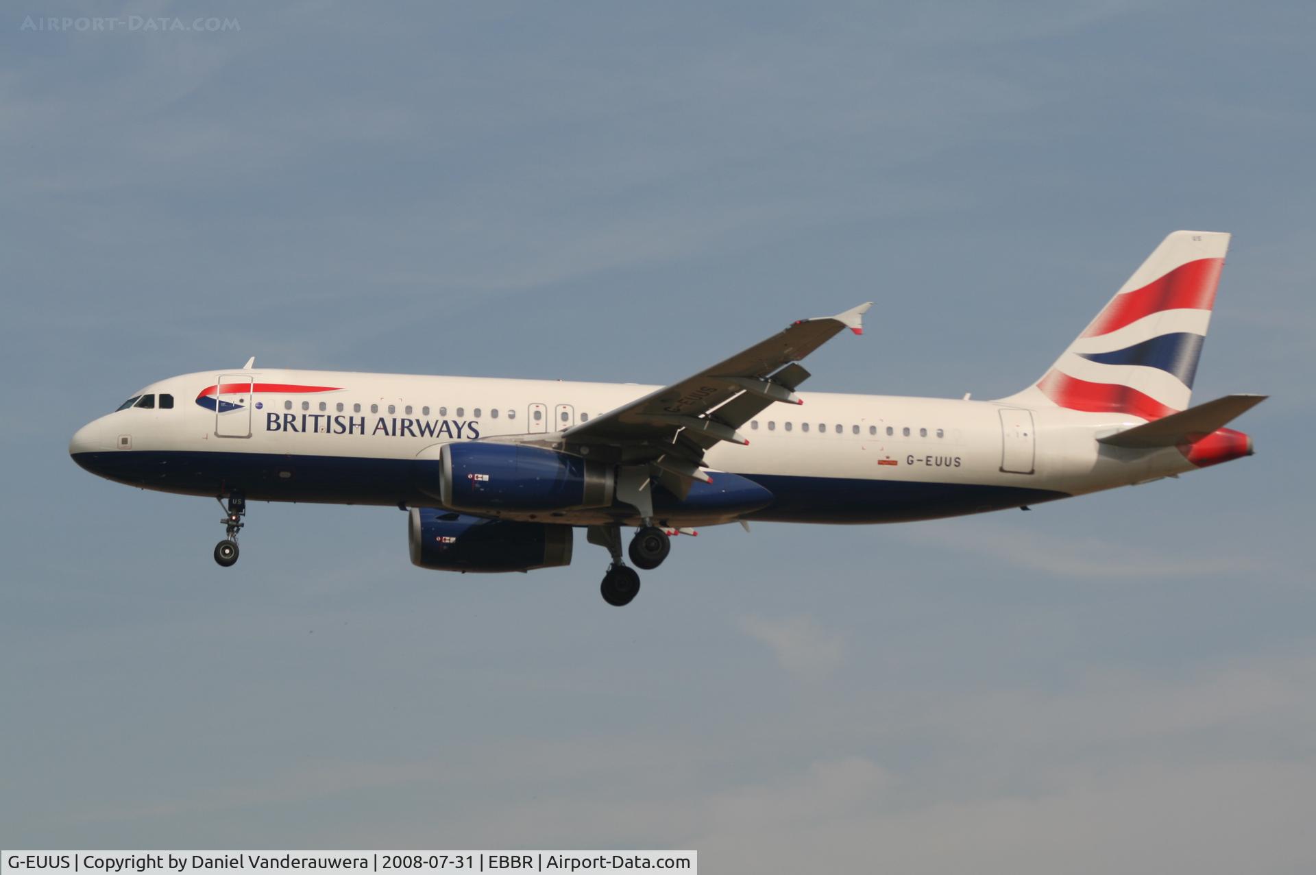 G-EUUS, 2007 Airbus A320-232 C/N 3301, arrival of flight BA392 to rwy 25L