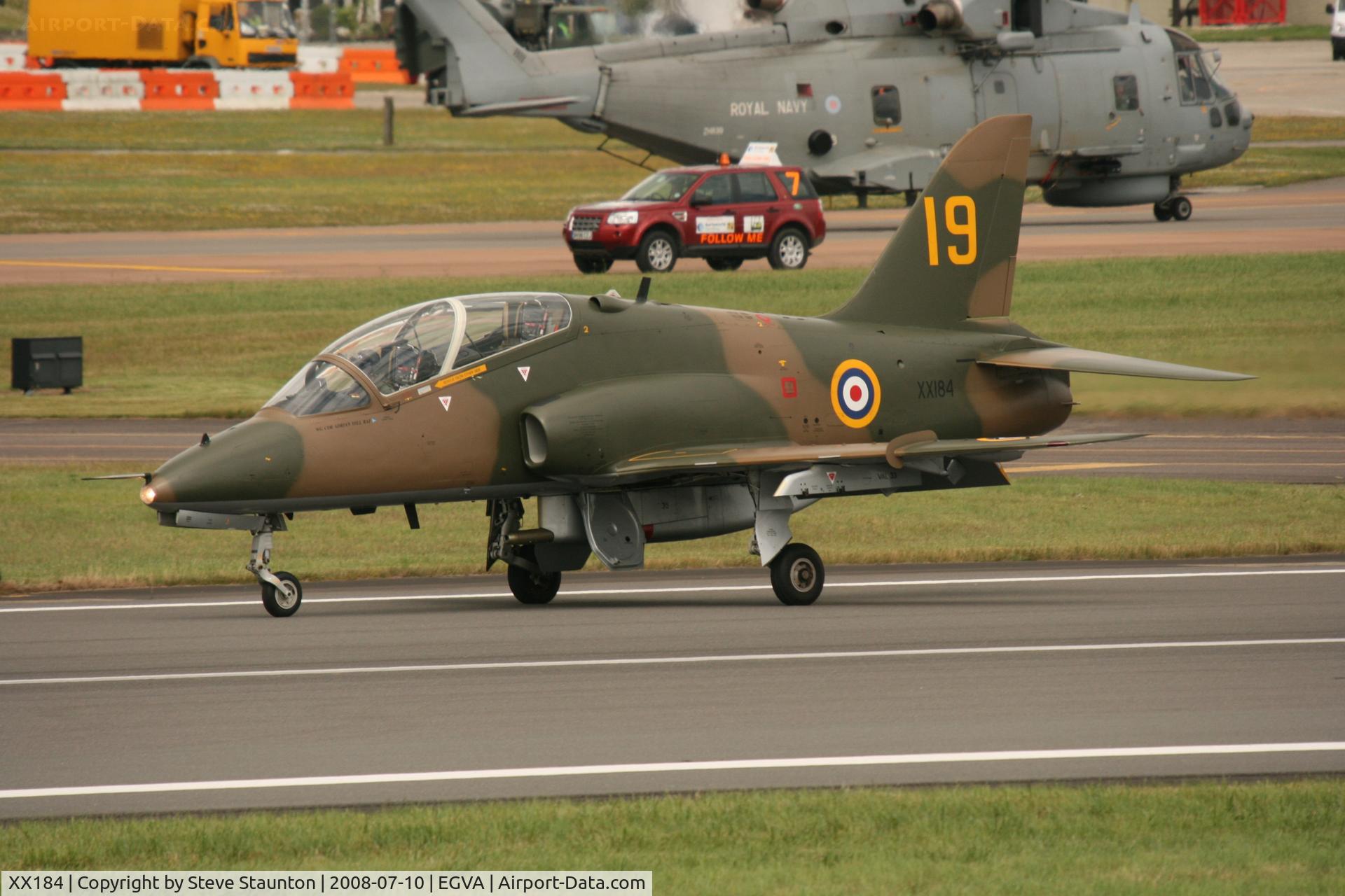 XX184, 1977 Hawker Siddeley Hawk T.1 C/N 031/312031, Taken at the Royal International Air Tattoo 2008 during arrivals and departures (show days cancelled due to bad weather)