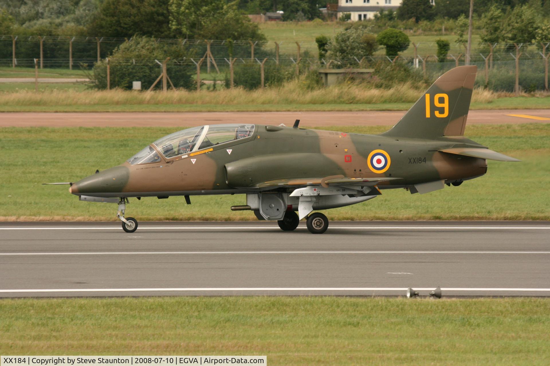 XX184, 1977 Hawker Siddeley Hawk T.1 C/N 031/312031, Taken at the Royal International Air Tattoo 2008 during arrivals and departures (show days cancelled due to bad weather)