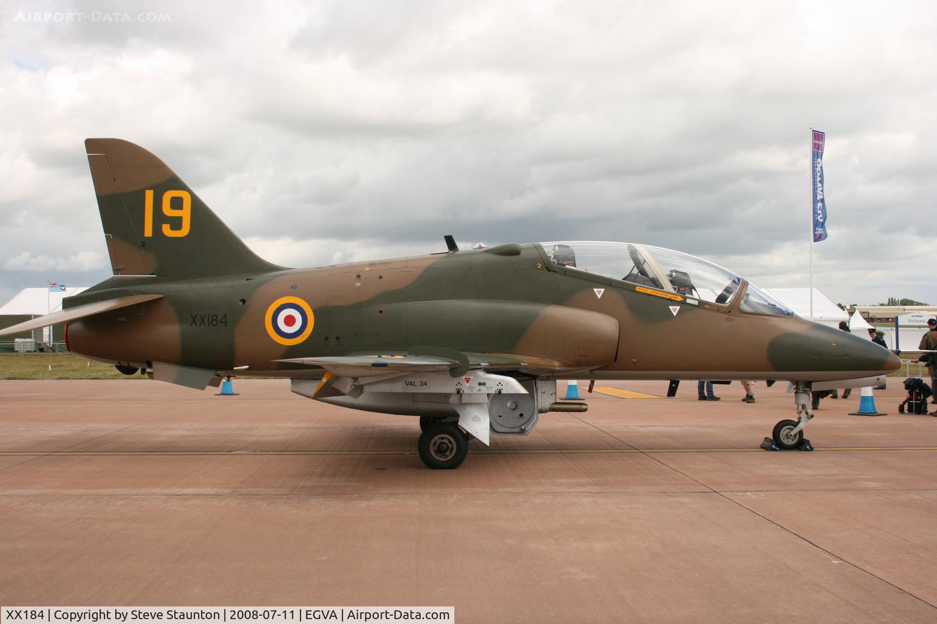 XX184, 1977 Hawker Siddeley Hawk T.1 C/N 031/312031, Taken at the Royal International Air Tattoo 2008 during arrivals and departures (show days cancelled due to bad weather)