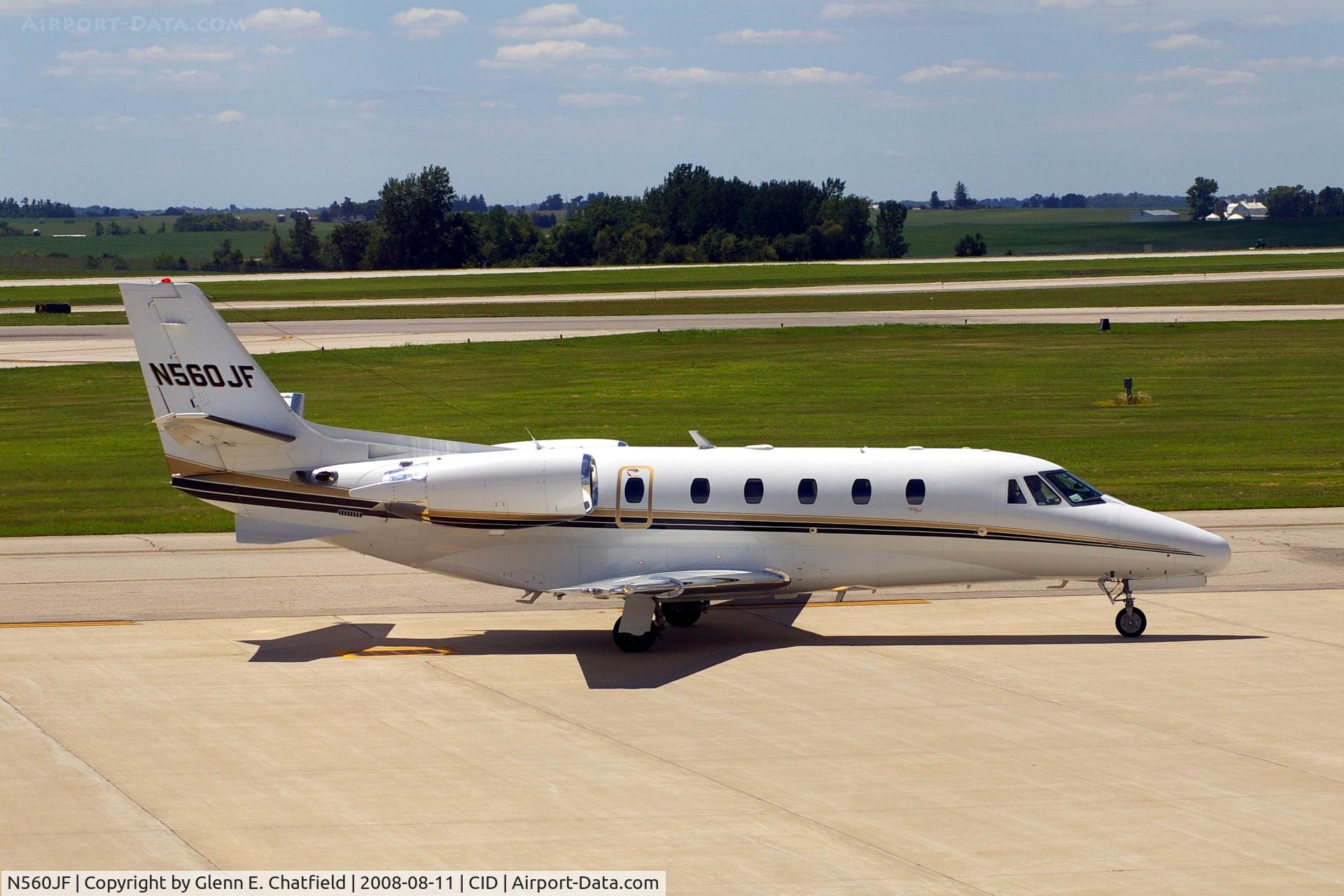 N560JF, 2001 Cessna 560XL Citation Excel C/N 5605173, Taxiing to Landmark FBO, as seen from my office window.