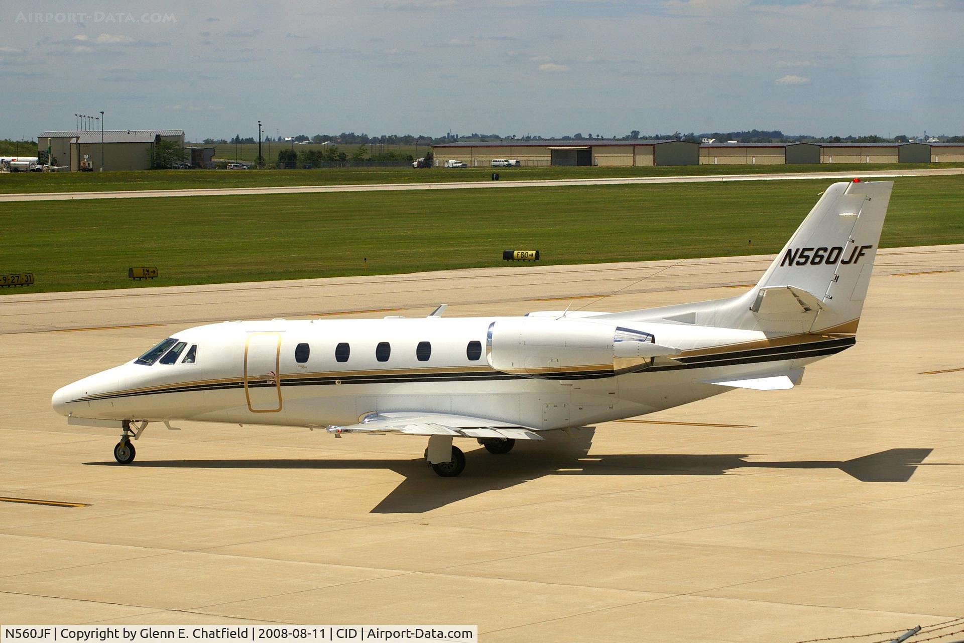 N560JF, 2001 Cessna 560XL Citation Excel C/N 5605173, Taxiing form Landmark FBO to Runway 13, as seen from my office window.