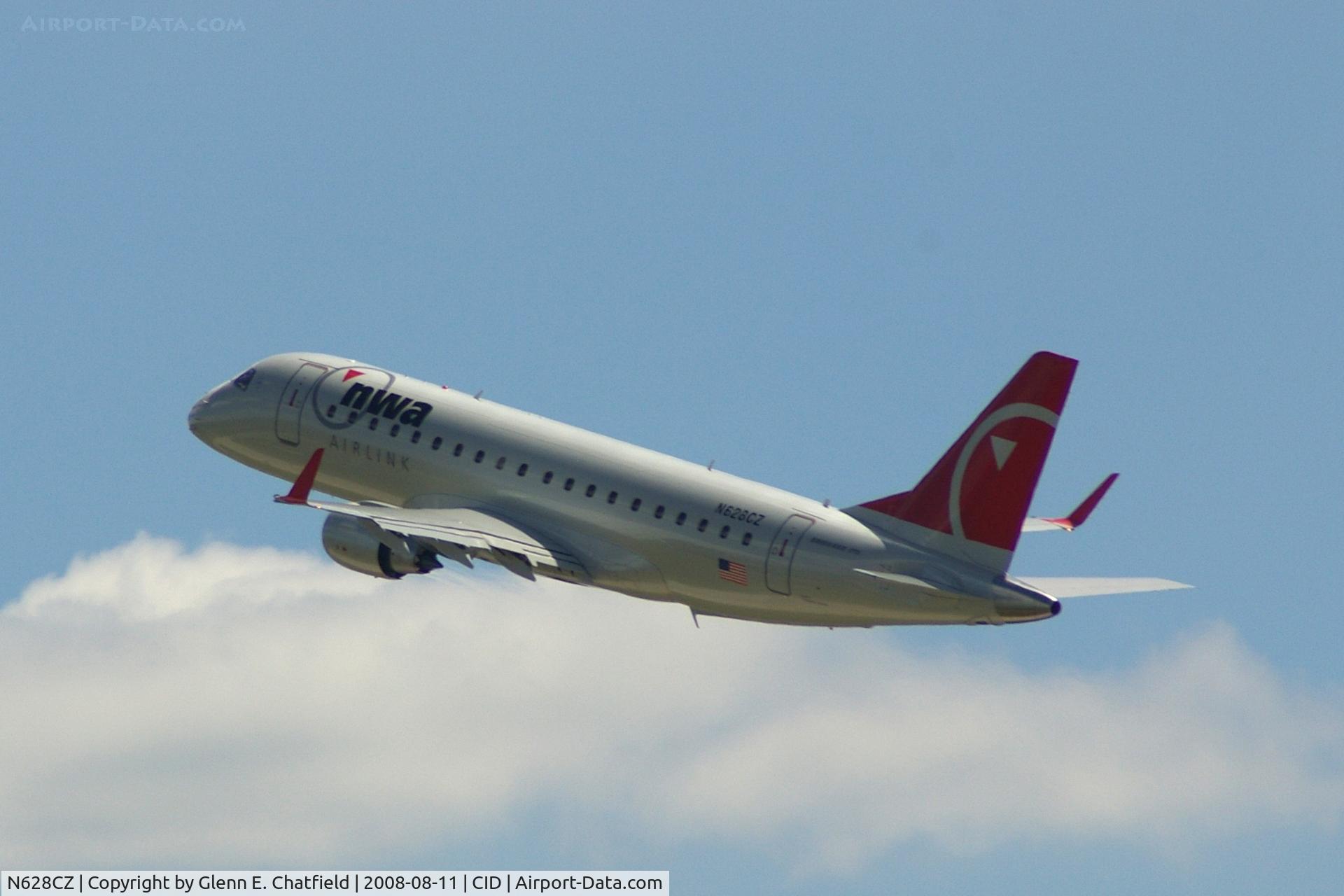 N628CZ, 2008 Embraer 175LR (ERJ-170-200LR) C/N 17000233, Departing Runway 9