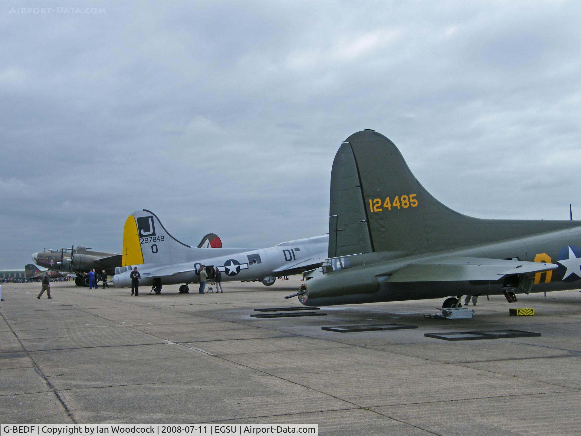 G-BEDF, 1944 Boeing B-17G Flying Fortress C/N 8693, Boeing B-17G/Duxford (Sally B) heads a line up of three 17's at Duxford