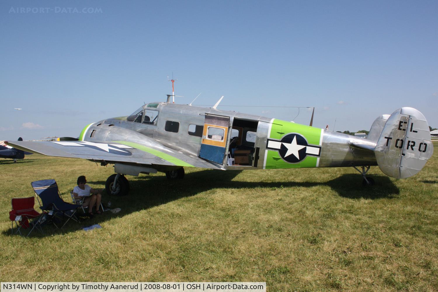 N314WN, 1952 Beech C-45H Expeditor C/N AF-566, EAA AirVenture 2008, the sign in the door says: 