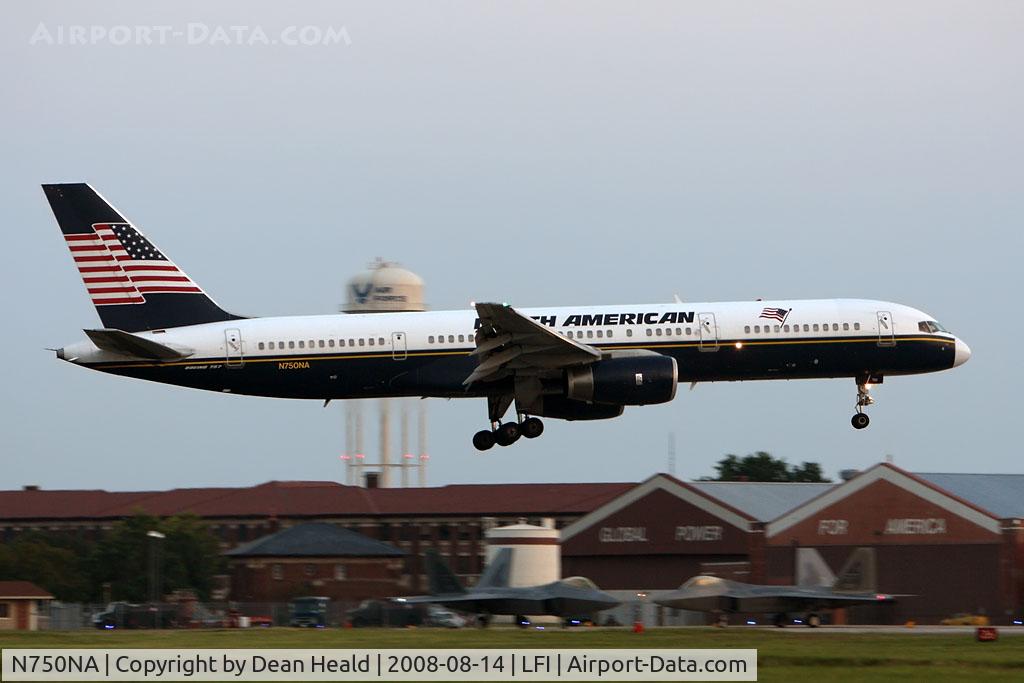 N750NA, 1995 Boeing 757-28A C/N 26277, North American Airlines N750NA (FLT NAO103) from MacDill AFB (KMCF) landing on RWY 26 in the last minutes of daylight.