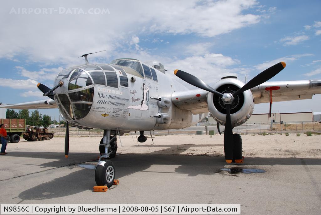 N9856C, 1943 North American TB-25N Mitchell C/N 108-35217, Pacific Princess parked on display at the Warhawk Museum in Nampa Idaho.
