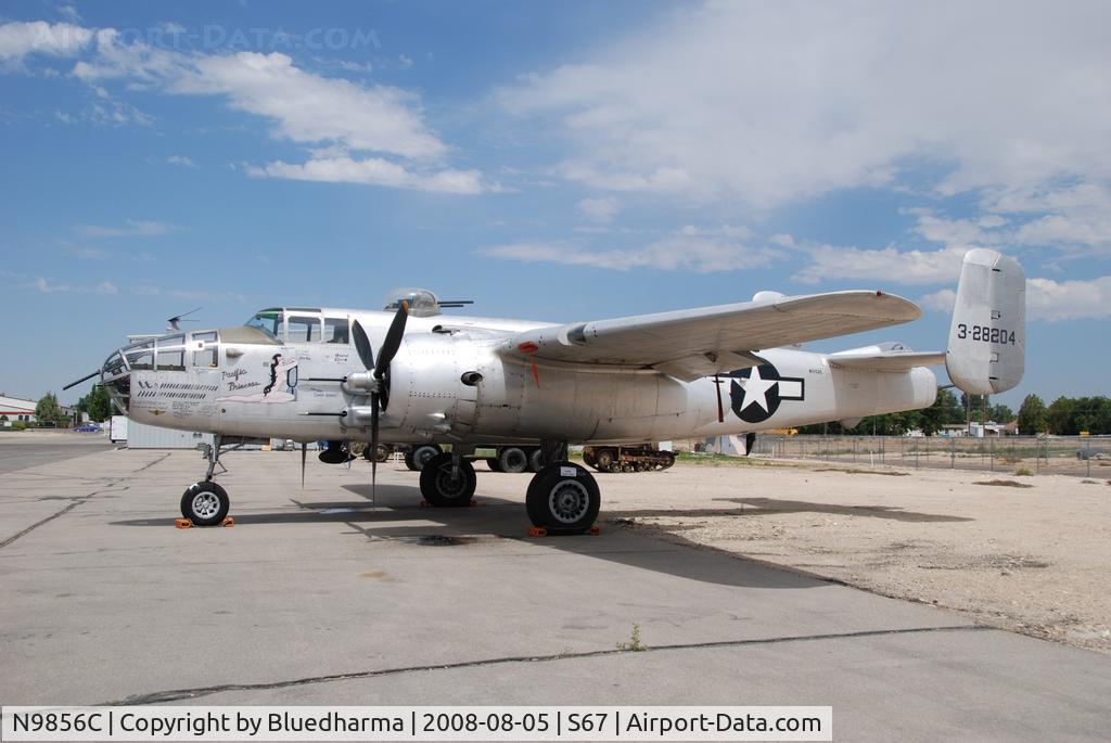 N9856C, 1943 North American TB-25N Mitchell C/N 108-35217, Pacific Princess parked on display at the Warhawk Museum in Nampa Idaho.