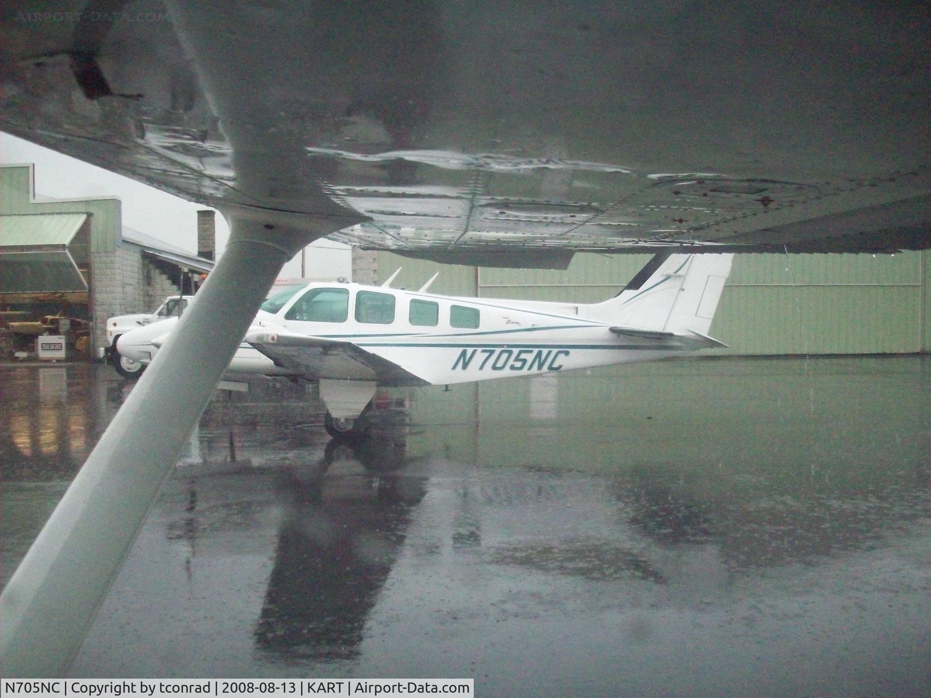 N705NC, 1975 Beech 58 Baron C/N TH-595, at Watertown, NY, after landing right before the storm