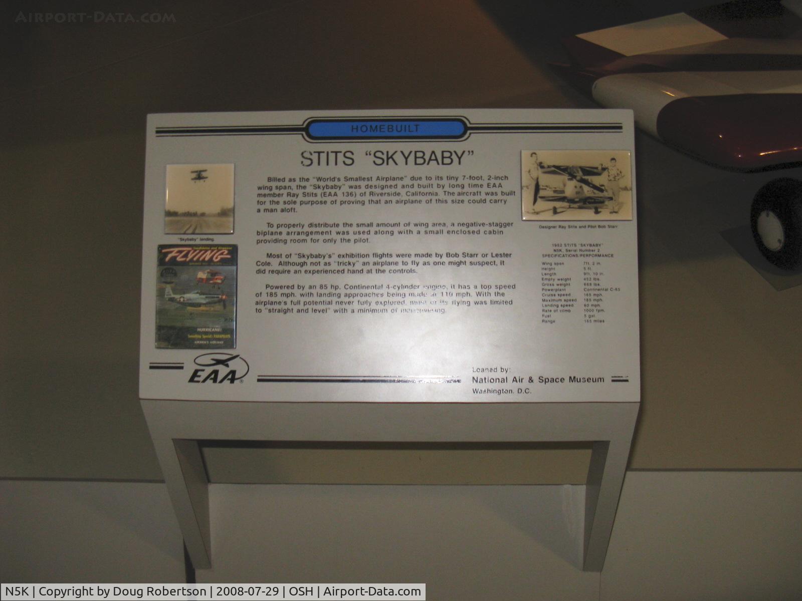 N5K, 1952 Stits SA-2 Sky Baby C/N 1, Stits SA-2 SKY BABY World's Smallest flyable airplane 7' 2