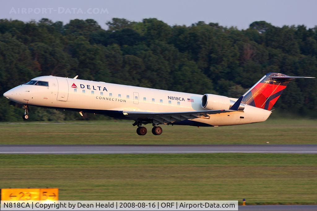 N818CA, 2000 Bombardier CRJ-100ER (CL-600-2B19) C/N 7408, Delta Connection (Comair) N818CA (FLT COM588) departing RWY 5 enroute to New York John F Kennedy Int'l (KJFK). Seen here in 