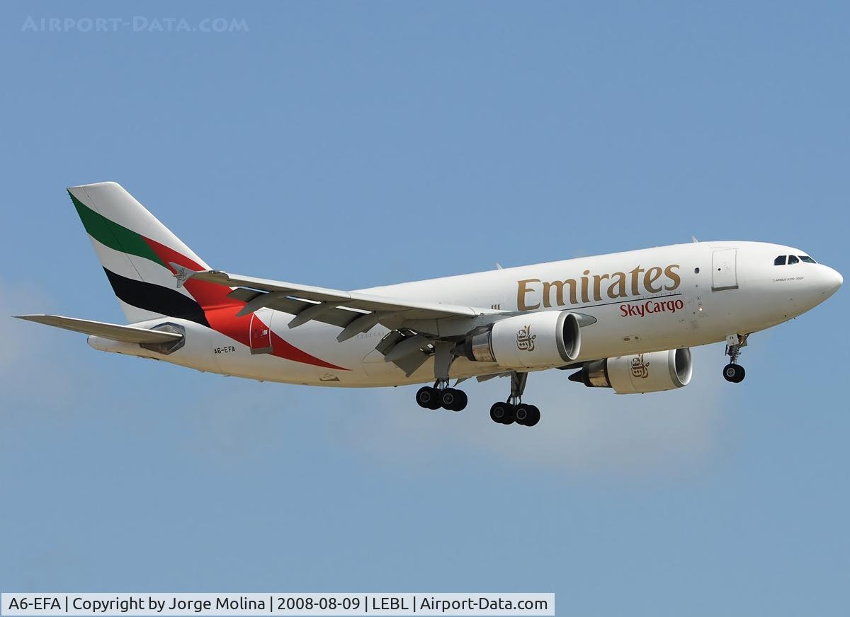 A6-EFA, 1992 Airbus A310-308F C/N 646, Emirates cargo on final to RWY 25R.