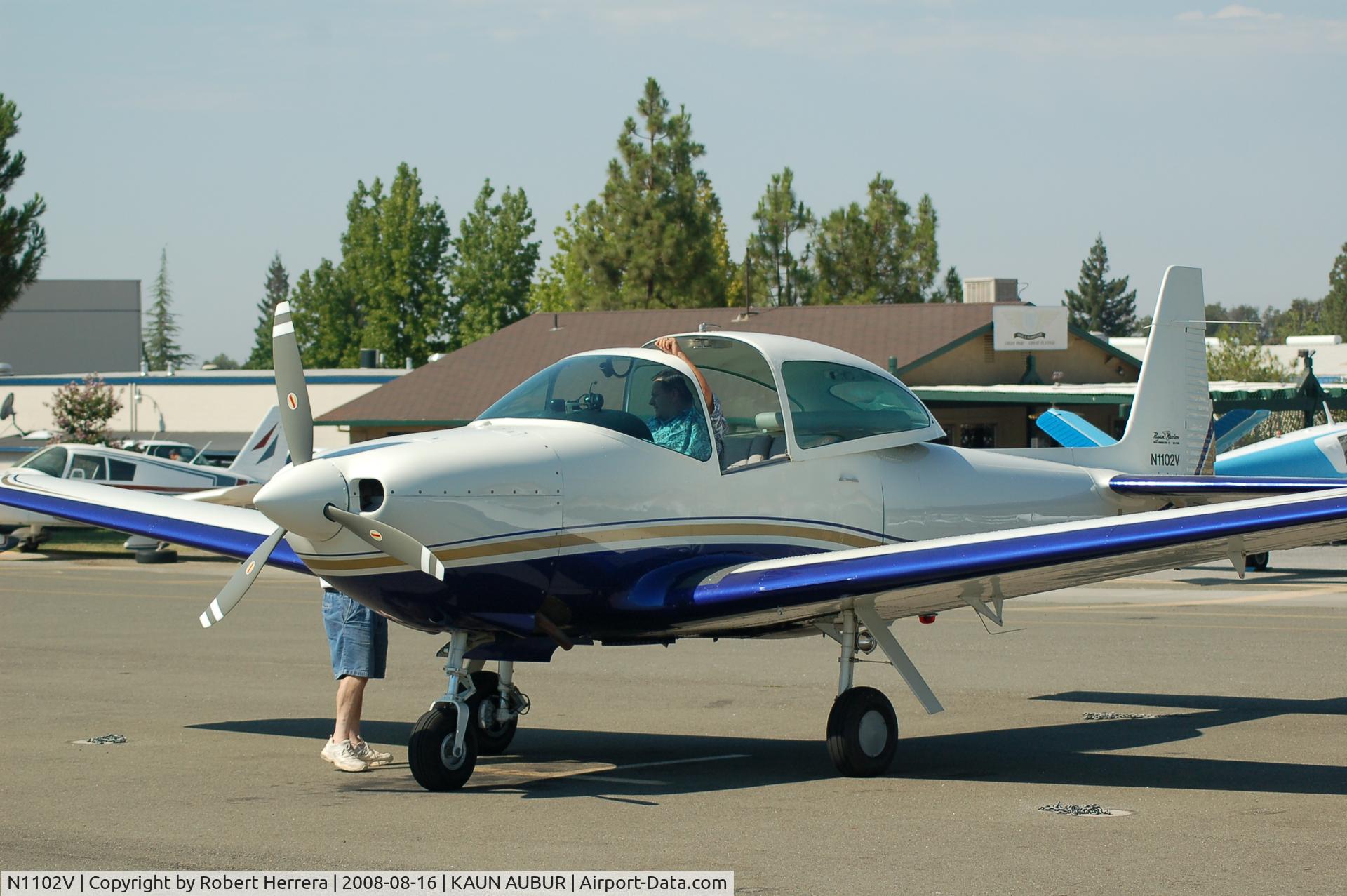 N1102V, 1947 North American L-17 (Navion A) C/N NAV-4-2089, Nick Herrera in his Navion at Auburn Municipal Airport Ca.