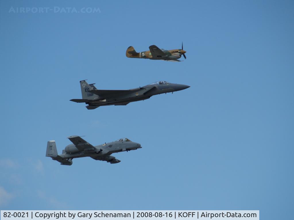 82-0021, 1982 McDonnell Douglas F-15C Eagle C/N 0835/C252, HARITAGE FLIGHT, A-10, P-40 AND F-15.  VERY TOUCHING IF YOU KNOW WHAT HARITAGE FLIGHT STANDS FOR.
