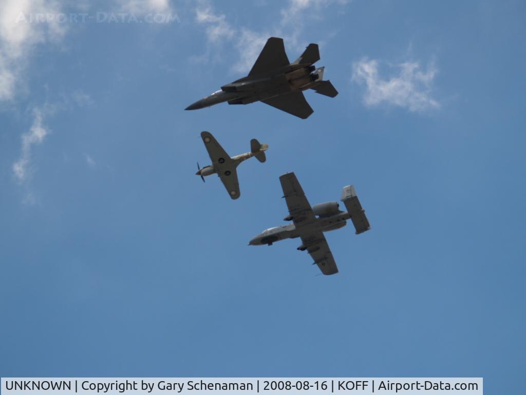 UNKNOWN, , HARITAGE FLIGHT, A-10, P-40 AND F-15.  VERY TOUCHING IF YOU KNOW WHAT HARITAGE FLIGHT STANDS FOR.