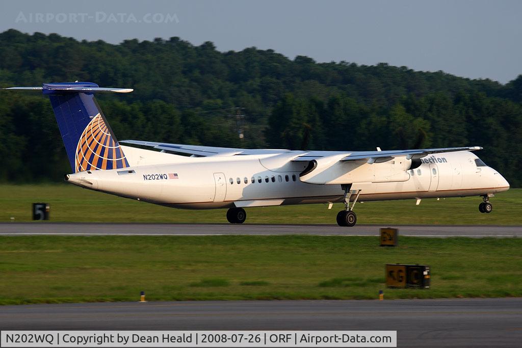 N202WQ, 2008 De Havilland Canada DHC-8-402 Dash 8 C/N 4202, Continental Connection (operated by Colgan Air) N202WQ (FLT CJC3227) departing RWY 23 enroute to Newark Liberty Int'l (KEWR) after a lengthy delay. This aircraft is brand new to the fleet.
