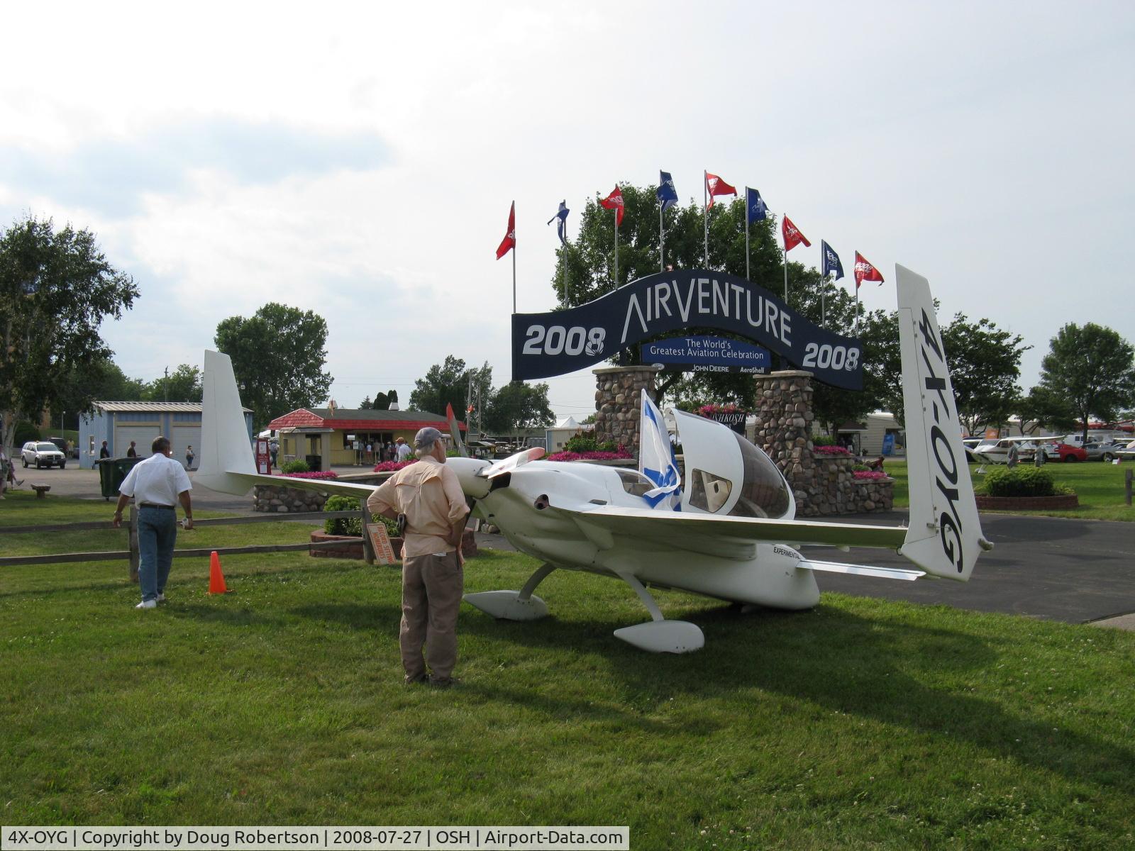 4X-OYG, 1996 Co-Z Cozy Mark IV C/N 1194, 1996 Gil COZY Mk. IV, Lycoming IO-360-A1B6 200 Hp, flew to EAA AirVenture 2008 from Israel via Scotland, Iceland, Goose Bay, Labrador. Extra fuel tank in rear seats area. Micro vortex generator wing mod, tri-blade MT prop.