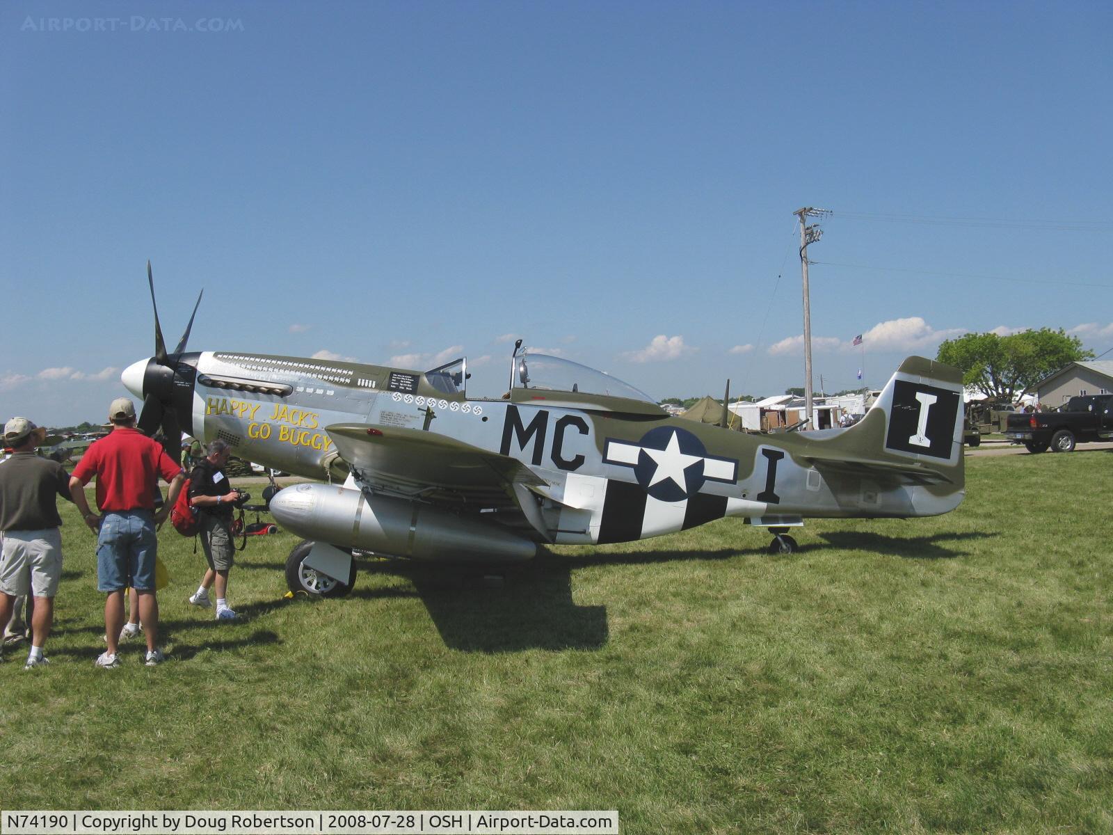 N74190, 1944 North American F-51D Mustang C/N 44-75452, 1944 North American F-51D MUSTANG 'Happy Jack's Go Buggy', Packard Merlin-Rolls V1650 1,695 Hp, Limited class. EAA 2008 Warbird Winner-Grand Champion World War II. Gold Wrench: Midwest Aero Restorations Ltd. , Danville, IL.
